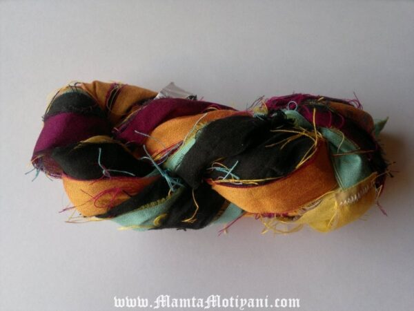 Contrasting Colors Recycled Sari Yarn Ribbon