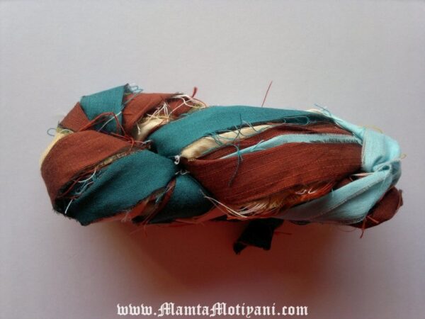 Turquoise Gemstone Saree Silk Yarn Ribbon